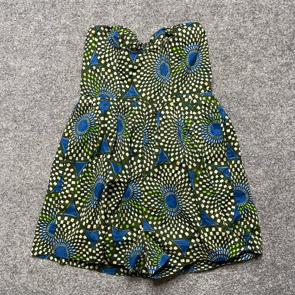 Moda International Womens Romper Playsuit Multicolor Geometric Smocked Short S